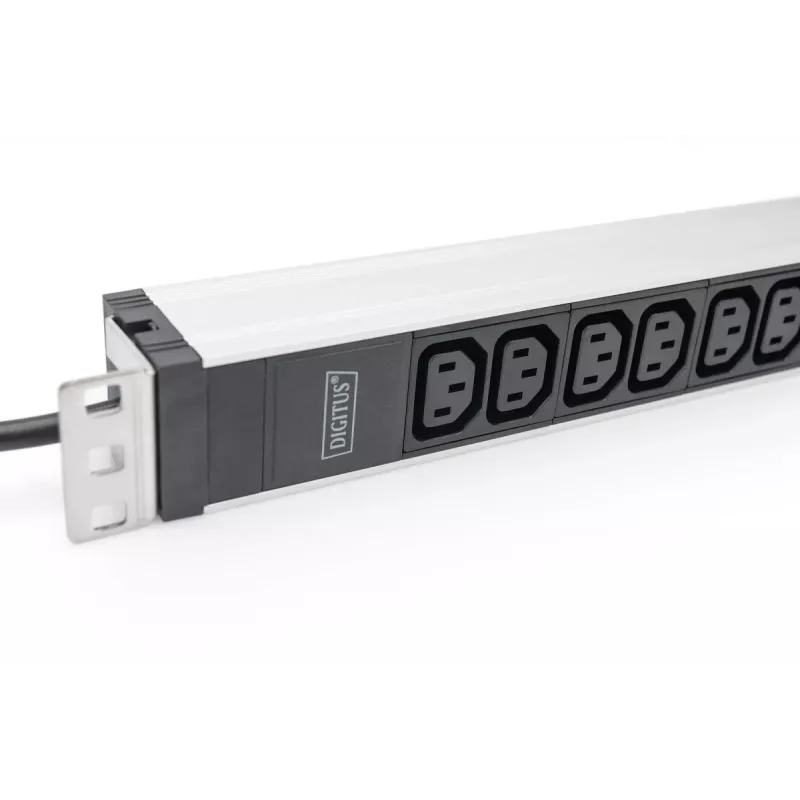DIGITUS 1U aliumininis PDU stovo kištukinis blokas 12x C13 16A 230VAC 50/60Hz saugos kištukas