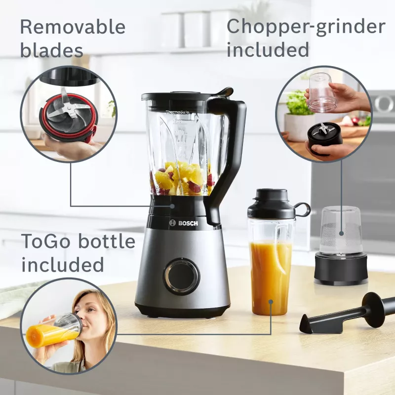 Bosch Serie 4 MMB6177S blenderis 1,5 L stalinis blenderis 1200 W juodas, sidabrinis