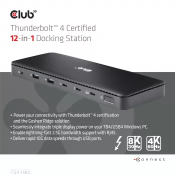 CLUB3D Thunderbolt™ 4 sertifikuota 12-in-1 dokų stotelė