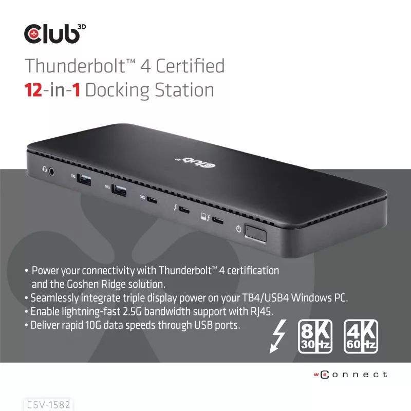 CLUB3D Thunderbolt™ 4 sertifikuota 12-in-1 dokų stotelė