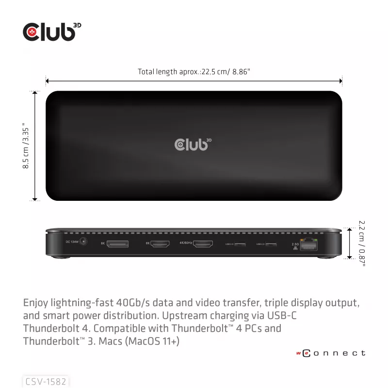 CLUB3D Thunderbolt™ 4 sertifikuota 12-in-1 dokų stotelė