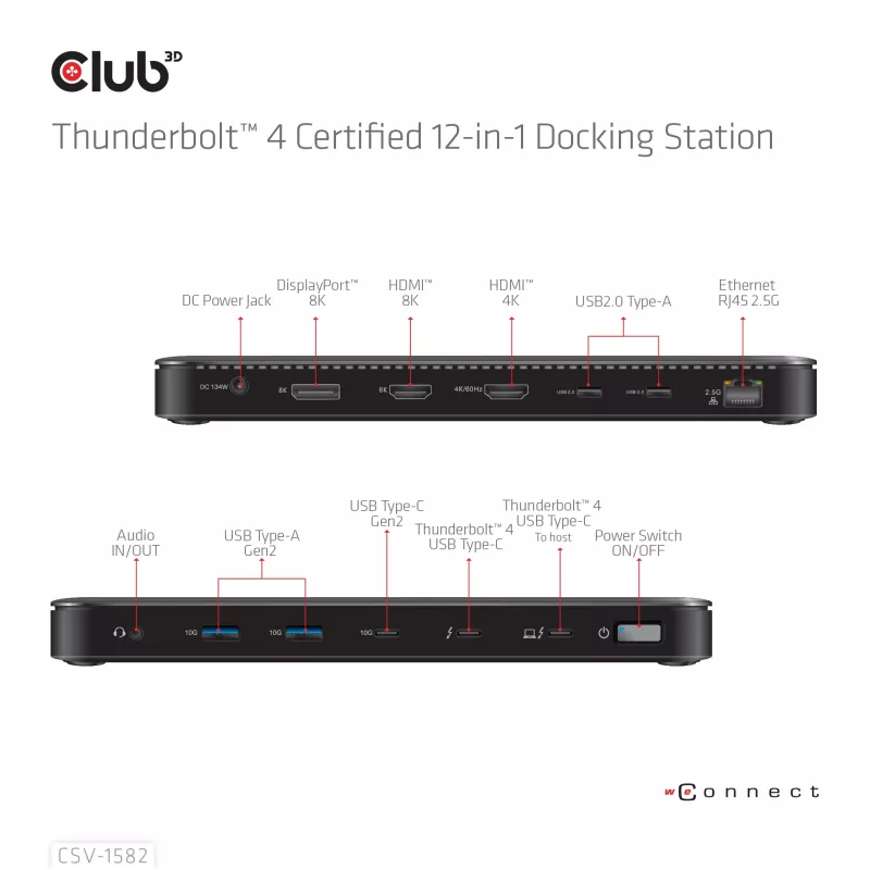 CLUB3D Thunderbolt™ 4 sertifikuota 12-in-1 dokų stotelė