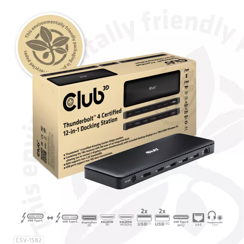 CLUB3D Thunderbolt™ 4 sertifikuota 12-in-1 dokų stotelė