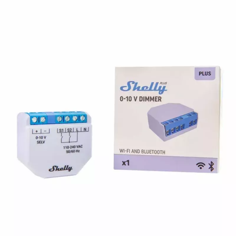 Dimmerius Shelly Plus 0-10V įmontuojamas mėlynas pilkas belaidis valdymas 110-240V