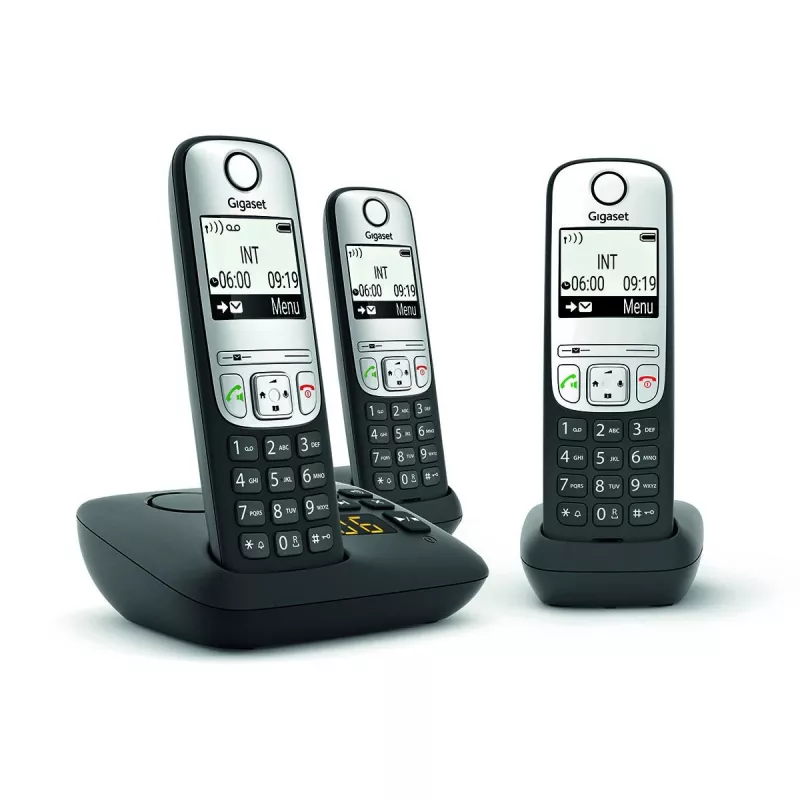 Gigaset A690A Trio juodas – belaidis analoginis telefonas su 3 rageliais