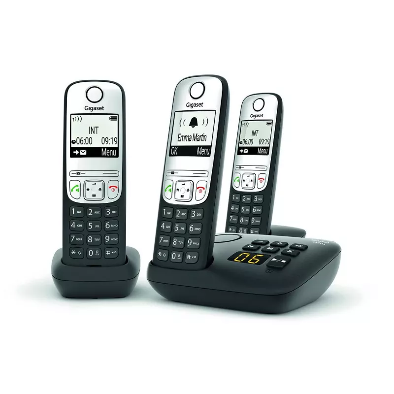 Gigaset A690A Trio juodas – belaidis analoginis telefonas su 3 rageliais