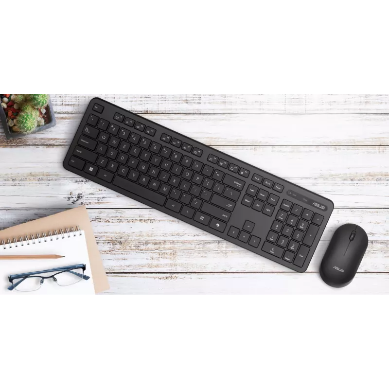 ASUS CW100 belaidė klaviatūra ir pelė, universalus RF belaidis ryšys + USB, juoda