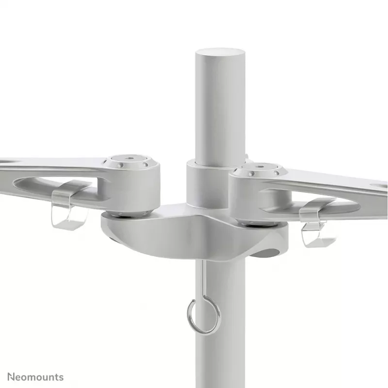Neomounts FPMA-D935D dviejų monitorių stalo laikiklis, visiškai reguliuojamas, su spaustuvu, 14–27 colių (35,6–68,6 cm), 6 kg ekranui, VESA 75x75/100x100, sidabrinis
