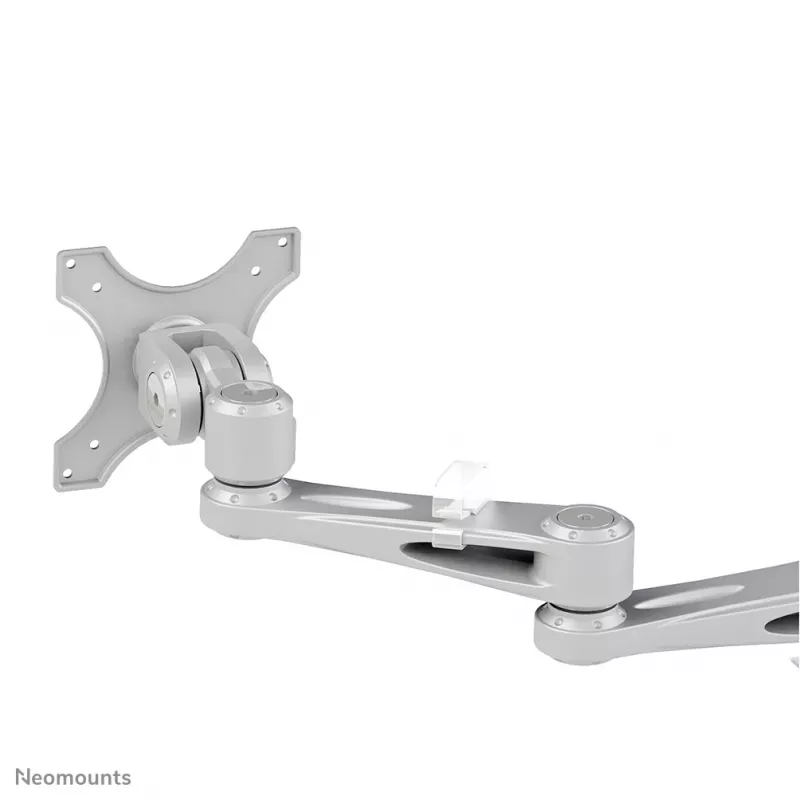 Neomounts FPMA-D935D dviejų monitorių stalo laikiklis, visiškai reguliuojamas, su spaustuvu, 14–27 colių (35,6–68,6 cm), 6 kg ekranui, VESA 75x75/100x100, sidabrinis