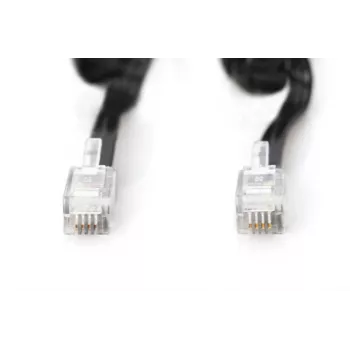 DIGITUS jungiamasis kabelis RJ10 2,00 m, CU, 4x7x0,12 mm, neekranuotas, M/M, plokščias spiralinis kabelis, juodas