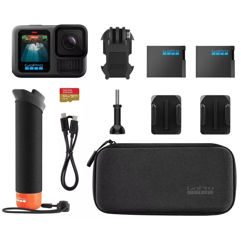 Veiksmo kamera GoPro HERO13 Black rinkinys – 5.3K Ultra HD, 27,6 MP CMOS, 240 fps, 2,27 colio LCD, 2x skaitmeninis priartinimas, stereo WAV garsas