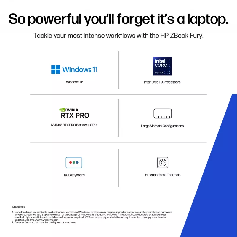 HP ZBook Fury G1i nešiojama darbo stotis su Intel Core Ultra 7, 45,7 cm (18 colių) WQXGA ekranu, 32 GB DDR5-SDRAM, Wi-Fi 7 (802.11be), Windows 11 Pro, AI kompiuteris