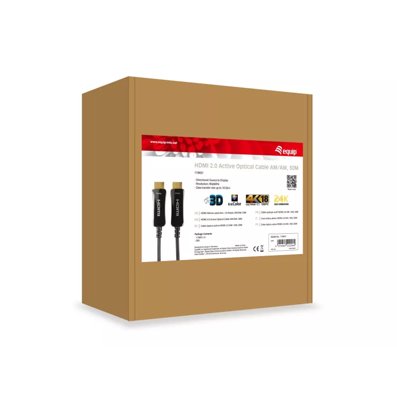 Equip HDMI 2.0 aktyvus optinis kabelis AM/AM, 50 m, 4K/60Hz