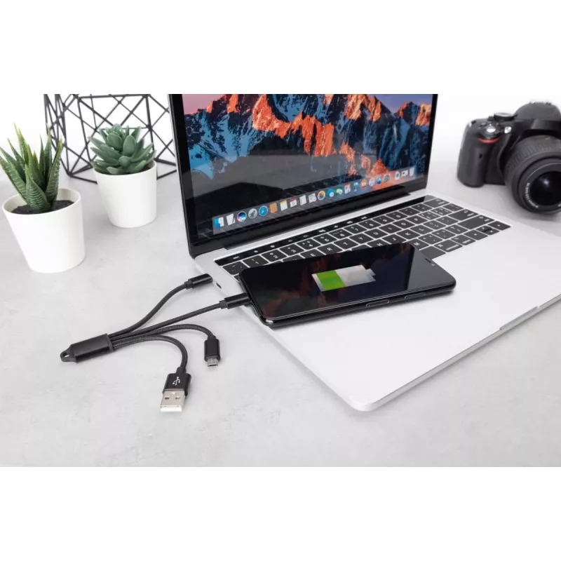 DIGITUS USB įkrovimo laidas USB A - Lightning+micro B+Type-C M/M/M/M 15 cm 3 in 1, pintas, CE, juodas