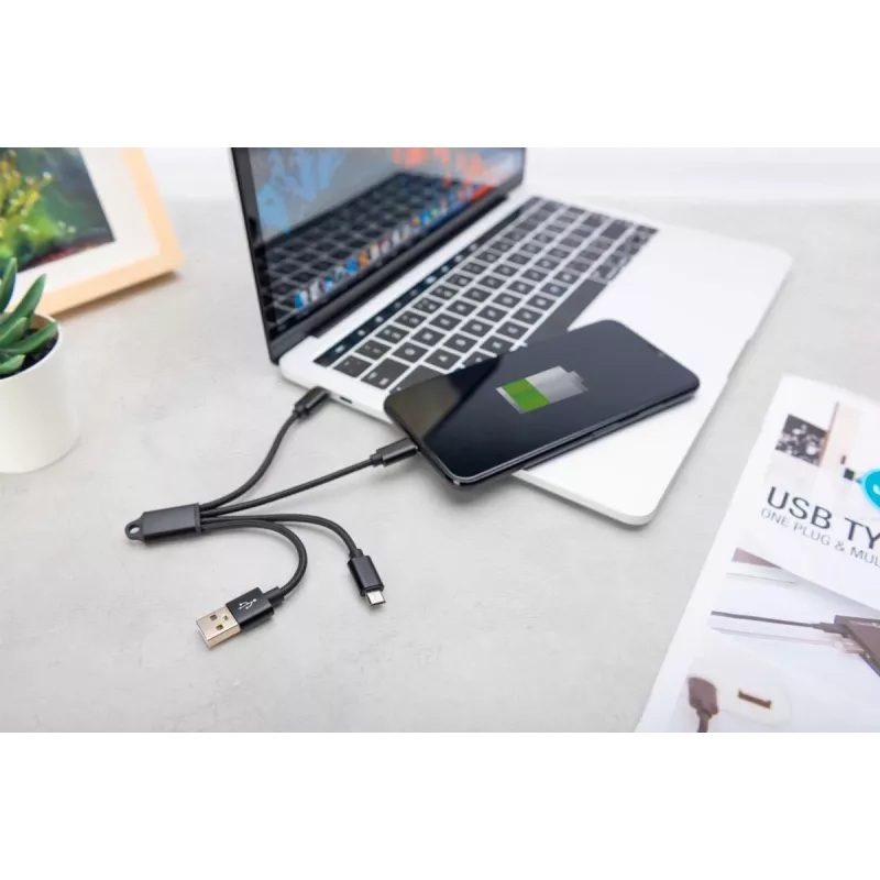 DIGITUS USB įkrovimo laidas USB A - Lightning+micro B+Type-C M/M/M/M 15 cm 3 in 1, pintas, CE, juodas