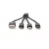 DIGITUS USB įkrovimo laidas USB A - Lightning+micro B+Type-C M/M/M/M 15 cm 3 in 1, pintas, CE, juodas