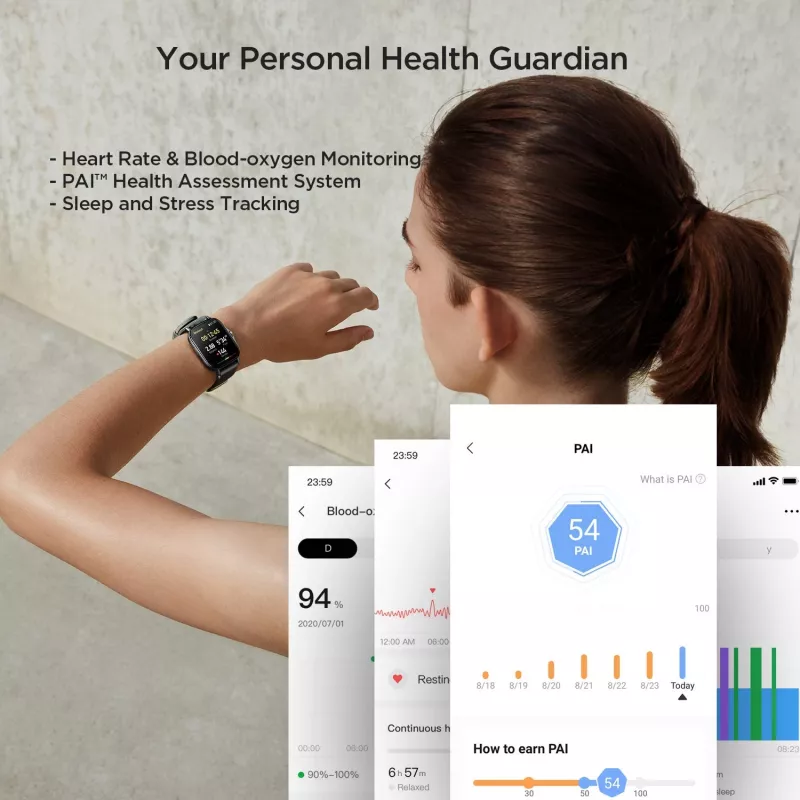 Amazfit GTS 2 4.19 cm (1.65 colio) AMOLED 43 mm Skaitmeninis 348 x 442 pikseliai Liečiamas ekranas Juodas Wi-Fi GPS