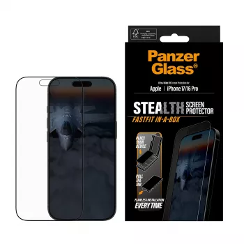 PanzerGlass® Stealth ekrano apsauga iPhone 17 | iPhone 16 Pro | Ultra-Wide Fit su FASTFIT IN-A-BOX