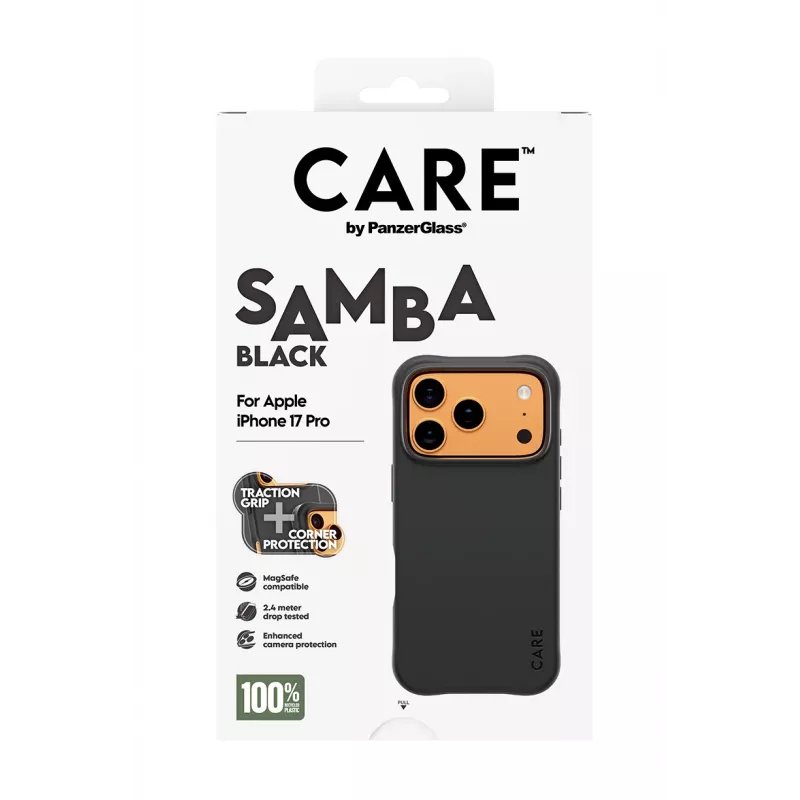 Dėklas PanzerGlass CARE Fashionable Case Samba Black su MagSafe, iPhone 17 Pro