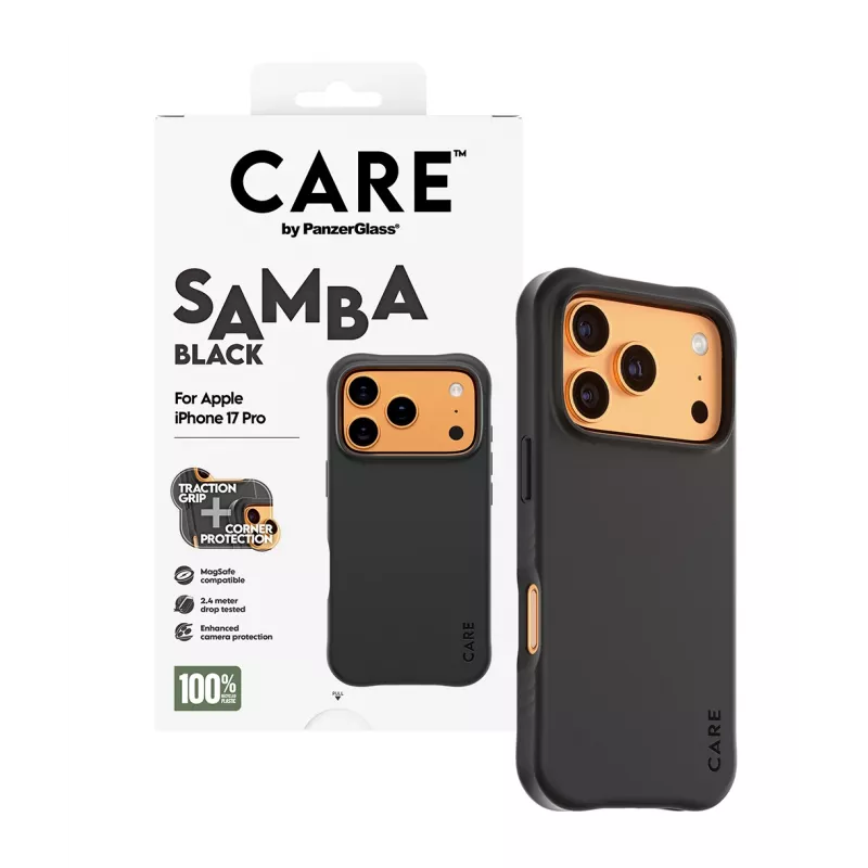 Dėklas PanzerGlass CARE Fashionable Case Samba Black su MagSafe, iPhone 17 Pro
