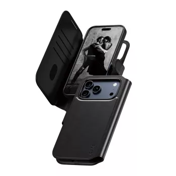 Apsauginis dviejų viename dėklas su pinigine PanzerGlass CARE Feature Case Tango su MagSafe, skirtas iPhone 17 Pro Max, juodas