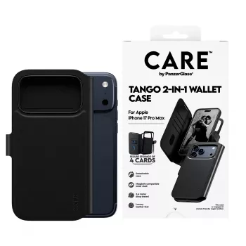Apsauginis dviejų viename dėklas su pinigine PanzerGlass CARE Feature Case Tango su MagSafe, skirtas iPhone 17 Pro Max, juodas
