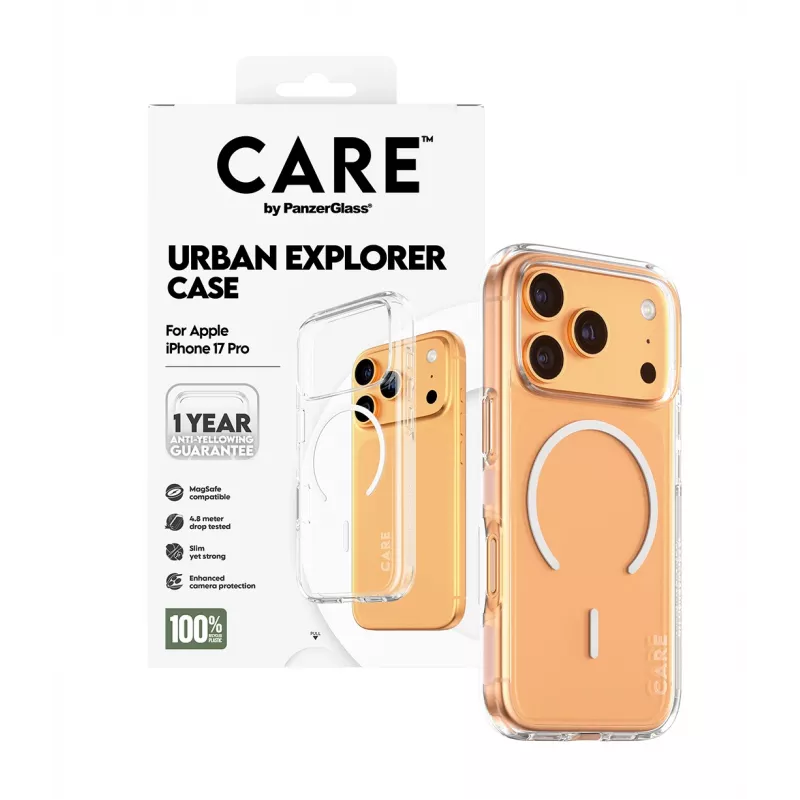 PanzerGlass CARE™ by ® Urban Explorer Dėklas Skaidrus su Balta MagSafe iPhone 17 Pro