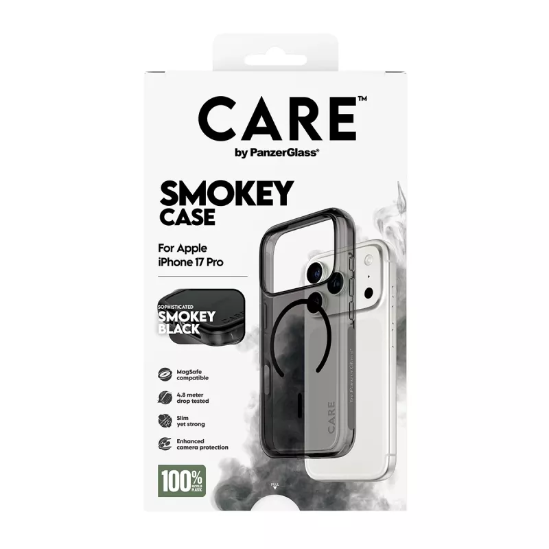 Apsauginis dėklas PanzerGlass CARE™ Urban Explorer Smokey Black MagSafe, skirtas iPhone 17 Pro (TPU, juoda)