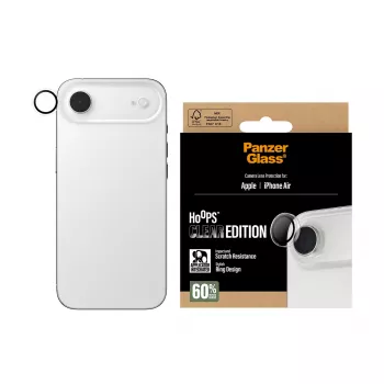 PanzerGlass Hoops apsauginis objektyvo stikliukas iPhone Air — grūdintas stiklas su silikoniniu rėmeliu, skaidrus, 1 vnt.