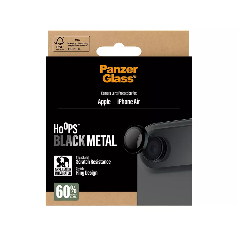 PanzerGlass Hoops kameros lęšio apsauga iPhone Air – grūdintas stiklas, juoda, atspari įbrėžimams ir smūgiams