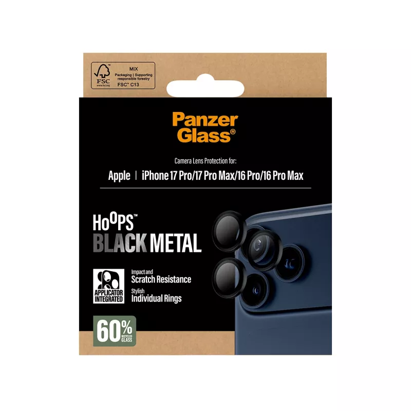 PanzerGlass ® Hoops® fotoaparato objektyvo apsauga Juoda iPhone 17 Pro | iPhone 17 Pro Max | iPhone 16 Pro | 16 Pro Max