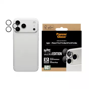 PanzerGlass Hoops permatomas kameros objektyvo apsauginis stiklas iPhone 17 Pro / 17 Pro Max / 16 Pro / 16 Pro Max, grūdintas stiklas, silikonas, 1 vnt.