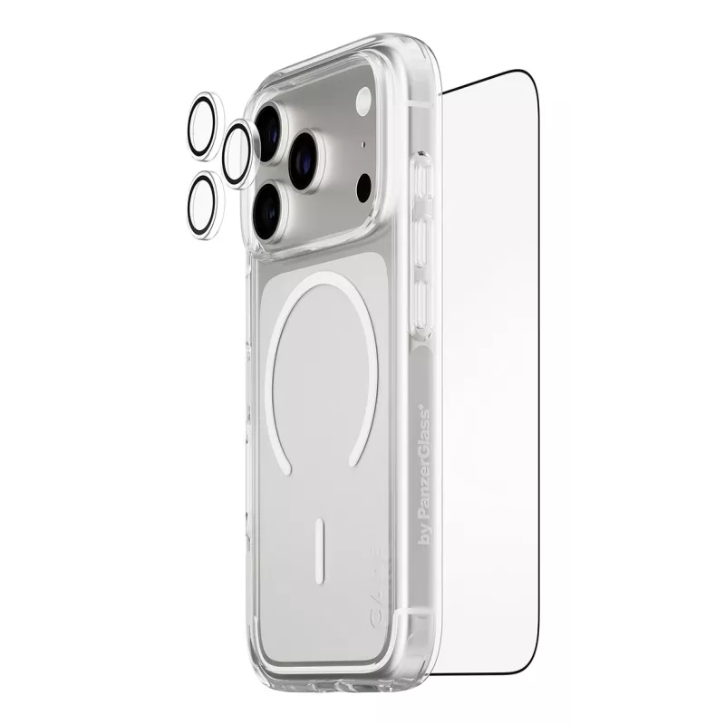 PanzerGlass CARE 3-in-1 Flagship Explorer apsauginis rinkinys iPhone 17 Pro — grūdintas stiklas, PET, silikonas, permatomas