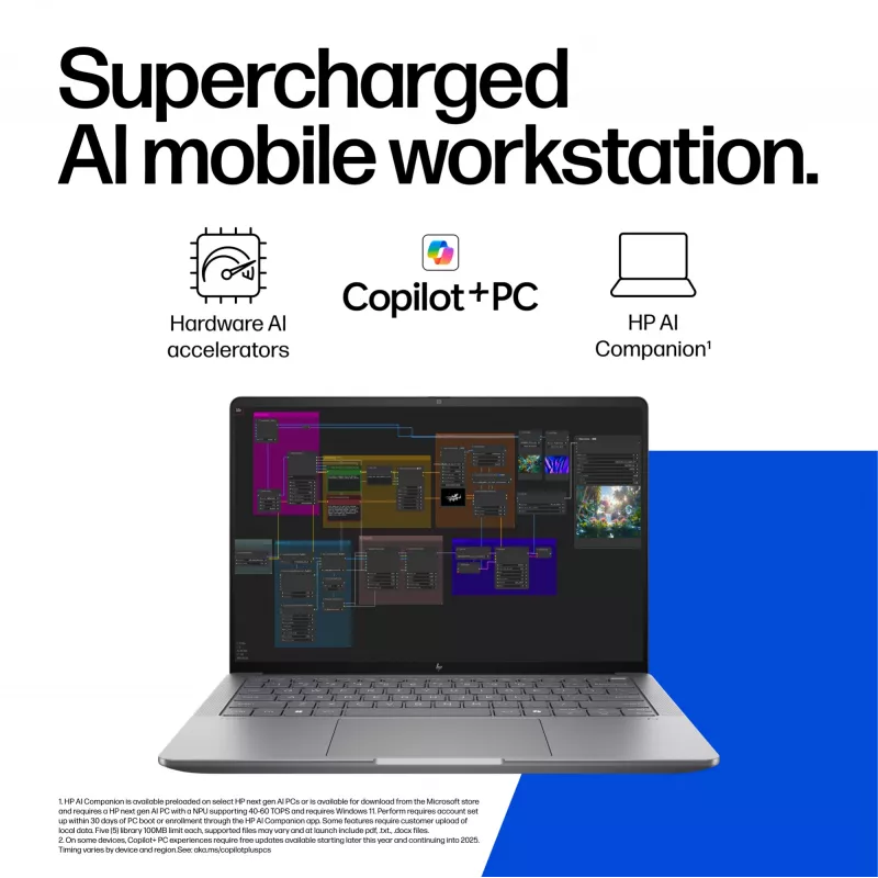 HP ZBook Ultra G1a Copilot+ PC AMD Ryzen AI Max PRO 390 35,6 cm (14 colių) WUXGA 32 GB LPDDR5x-SDRAM Wi-Fi 7 (802.11be) Windows 11 Pro AI darbo stotis, AI kompiuteris Sidabrinis