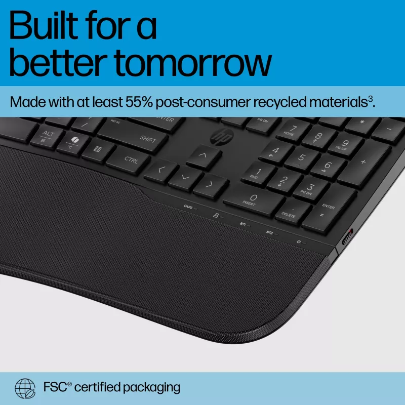 HP 685 Comfort Dual-Mode belaidė klaviatūra, pilno dydžio, membraninė, RF + Bluetooth, juoda