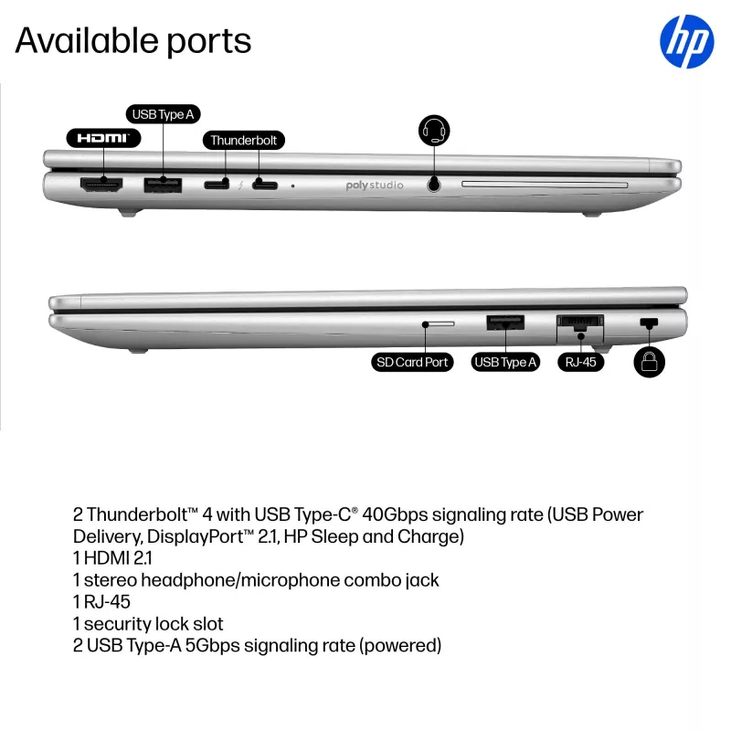 HP EliteBook 6 G1i AI PC nešiojamas kompiuteris Intel Core Ultra 5 225U 33,8 cm (13,3 colio) WUXGA 16 GB DDR5-SDRAM Wi-Fi 7 (802.11be) Windows 11 Pro sidabrinis