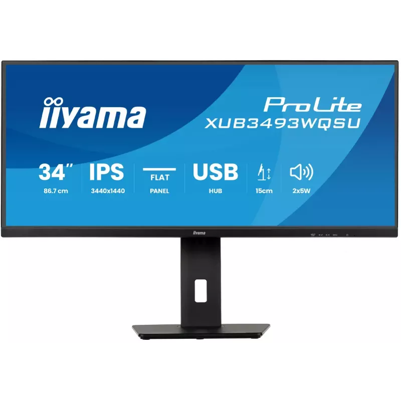 Monitorius IIYAMA ProLite XUB3493WQSU-B6 34 colių 3440×1440 UltraWide QHD IPS LED, 1 ms, USB 3.2 stotelė, garsiakalbiai, VESA, aukščio reguliavimas