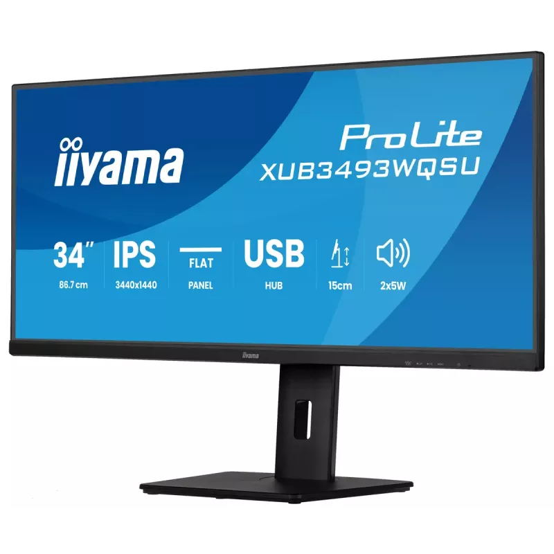 Monitorius IIYAMA ProLite XUB3493WQSU-B6 34 colių 3440×1440 UltraWide QHD IPS LED, 1 ms, USB 3.2 stotelė, garsiakalbiai, VESA, aukščio reguliavimas