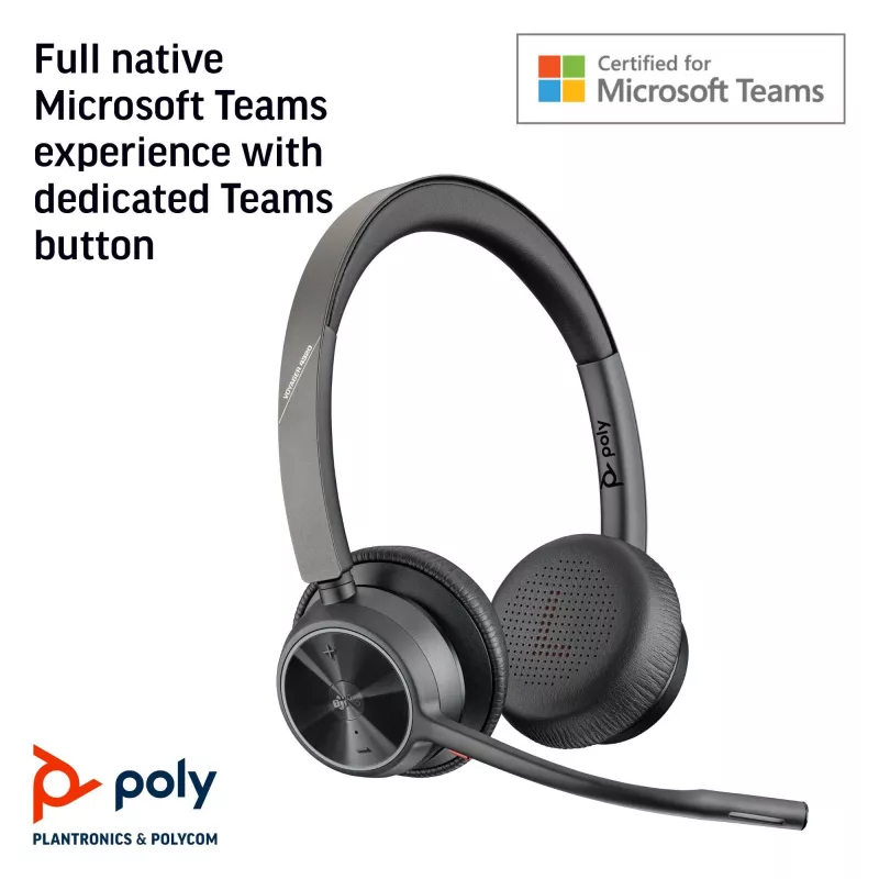 HP Poly Voyager 4320 „Microsoft Teams“ sertifikuota USB-A ausinė su BT700 adapteriu
