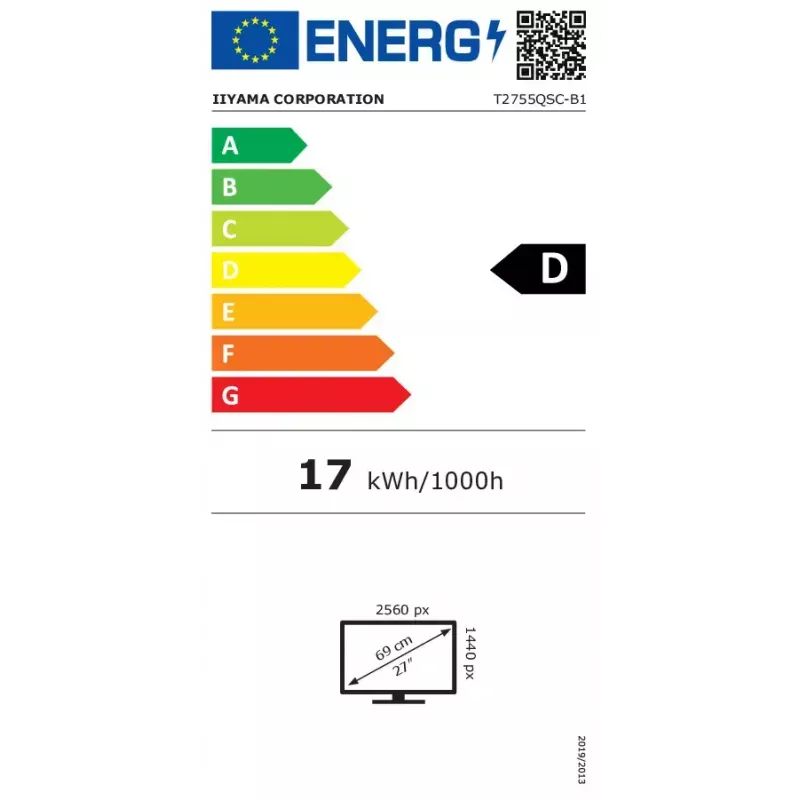 Monitorius iiyama ProLite T2755QSC-B1 68,6 cm (27 colių) 2560 x 1440 pikselių Quad HD LCD liečiamas juodas