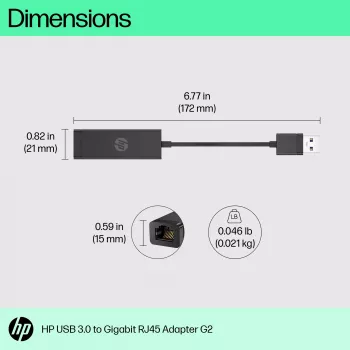 HP USB 3.0 į Gigabit RJ46 adapteris G2, laidinis, USB, Ethernet, juodas