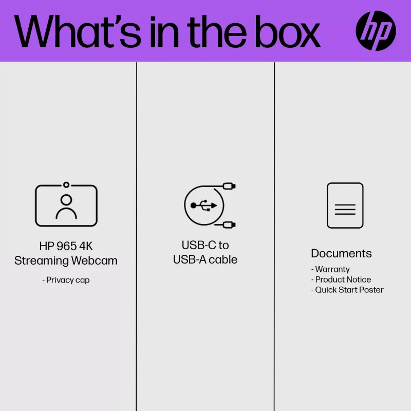 HP 325 FHD Webcam internetinė kamera, verslui, Windows 10, Windows 11, MacOS, 72 mm, 53.6 mm, 53.2 mm