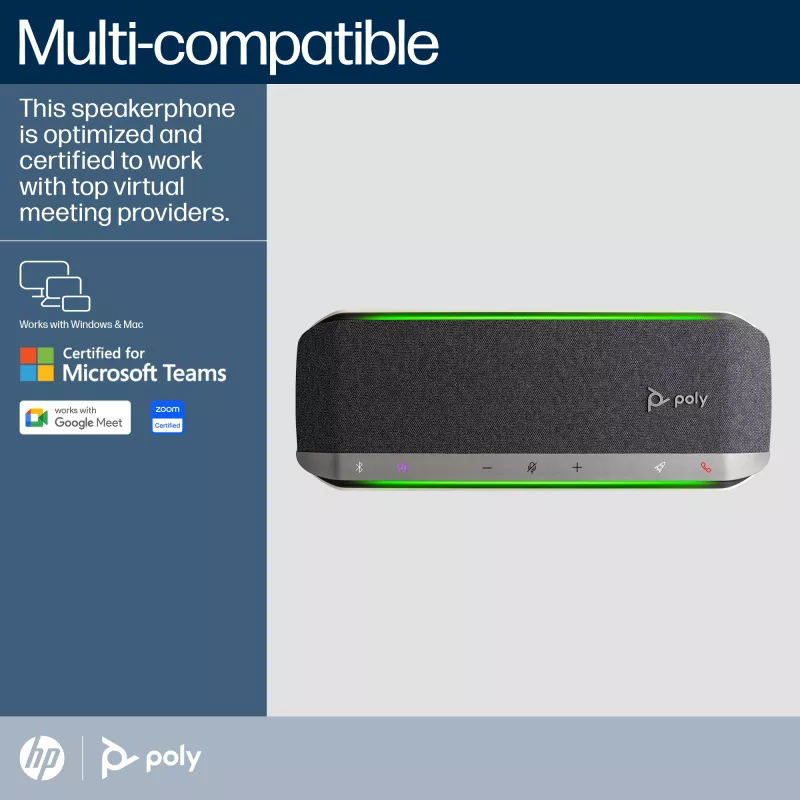 HP Poly Sync 40 garsiakalbis su mikrofonu, sertifikuotas Microsoft Teams, sidabrinis