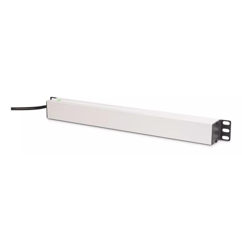 DIGITUS PDU - 1U aliumininis stovo maitinimo skirstytuvas 7x saugos + 1x lizdas 16A 4000W 250VAC 50/60Hz su apsauga nuo perkrovos