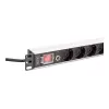 DIGITUS PDU - 1U aliumininis stovo maitinimo skirstytuvas 7x saugos + 1x lizdas 16A 4000W 250VAC 50/60Hz su apsauga nuo perkrovos