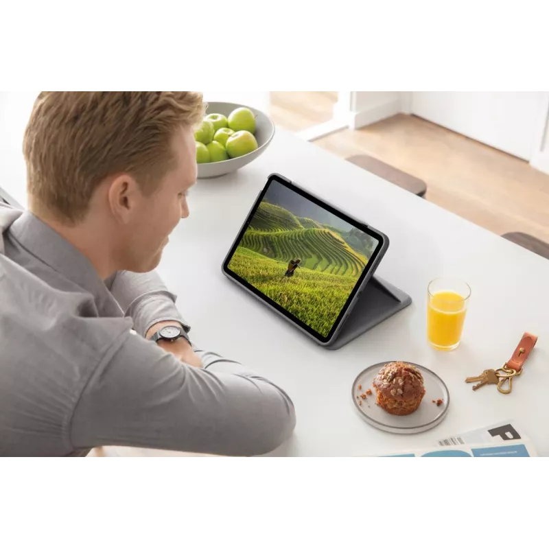 LOGITECH Folio Touch klaviatūros dėklas su apšvietimu ir jutikliniu kilimėliu, Oksfordo pilka, skirta iPad Air (4 kartos) vokiška QWERTZ