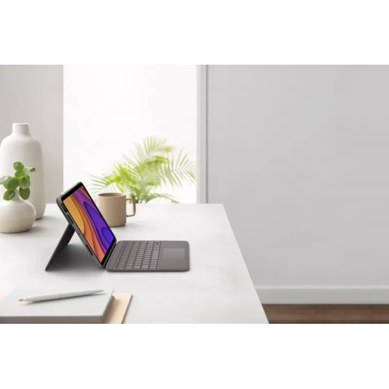 LOGITECH Folio Touch klaviatūros dėklas su apšvietimu ir jutikliniu kilimėliu, Oksfordo pilka, skirta iPad Air (4 kartos) vokiška QWERTZ