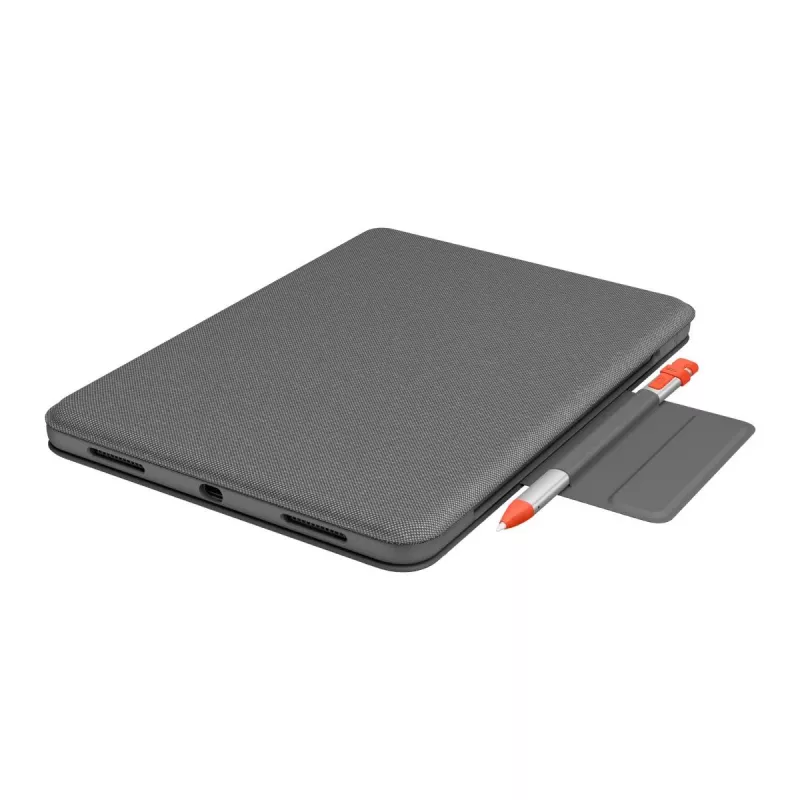 LOGITECH Folio Touch klaviatūros dėklas su apšvietimu ir jutikliniu kilimėliu, Oksfordo pilka, skirta iPad Air (4 kartos) vokiška QWERTZ