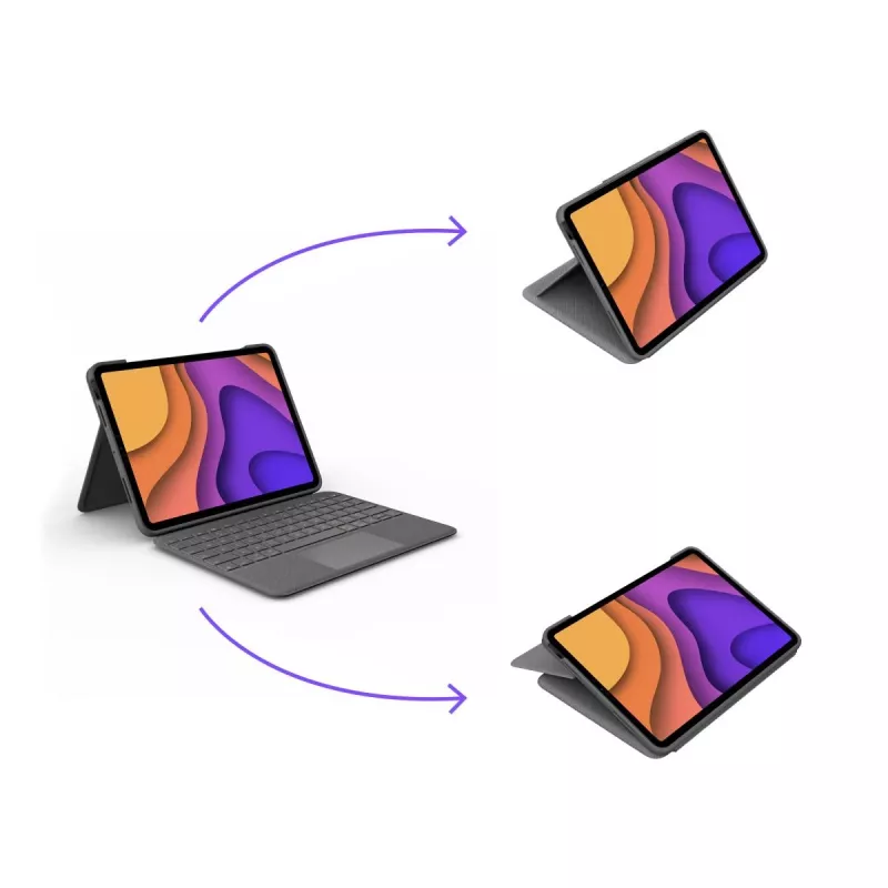 LOGITECH Folio Touch klaviatūros dėklas su apšvietimu ir jutikliniu kilimėliu, Oksfordo pilka, skirta iPad Air (4 kartos) vokiška QWERTZ