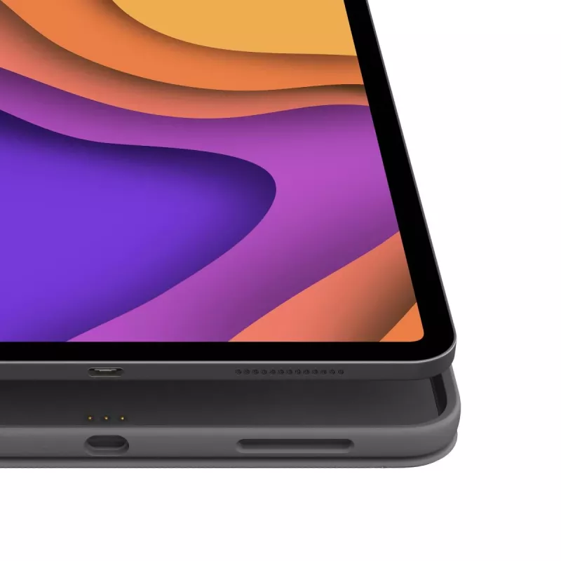 LOGITECH Folio Touch klaviatūros dėklas su apšvietimu ir jutikliniu kilimėliu, Oksfordo pilka, skirta iPad Air (4 kartos) vokiška QWERTZ